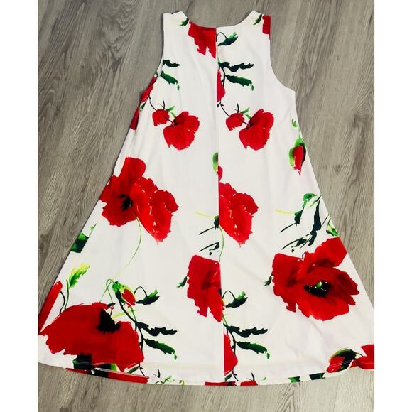 Anne Klein Sleeveless Dress White Red Poppy Floral Keyhole Back Midi Size 4 - Picture 4 of 13